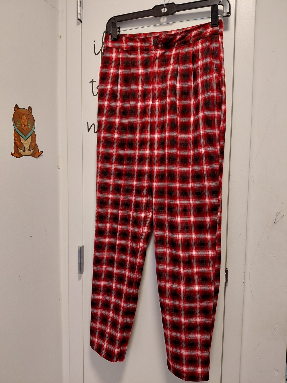 Forever 21 Red and Black Plaid High-Waist Pants
